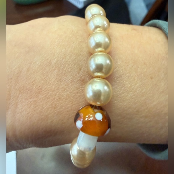 Anthropologie Jewelry - Anthropologie Pearl and Mushroom Beaded Charm Bracelet!!🔥🔥🔥